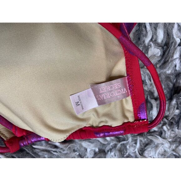 Victoria Secret Bikini 2 piece set Red with purple metallic dots size Medium - Picture 4 of 4